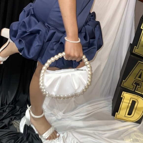 Neiman Marcus White Vegan Leather Pearl Bridal Clutch Purse
